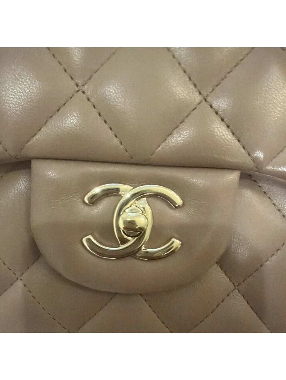 Lambskin Quilted Jumbo Double Flap Dark Beige Chanel
